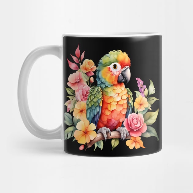 A parrot decorated with beautiful watercolor flowers by CreativeSparkzz